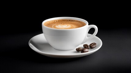 Fototapeta premium Latte art in a white cup on saucer with beans