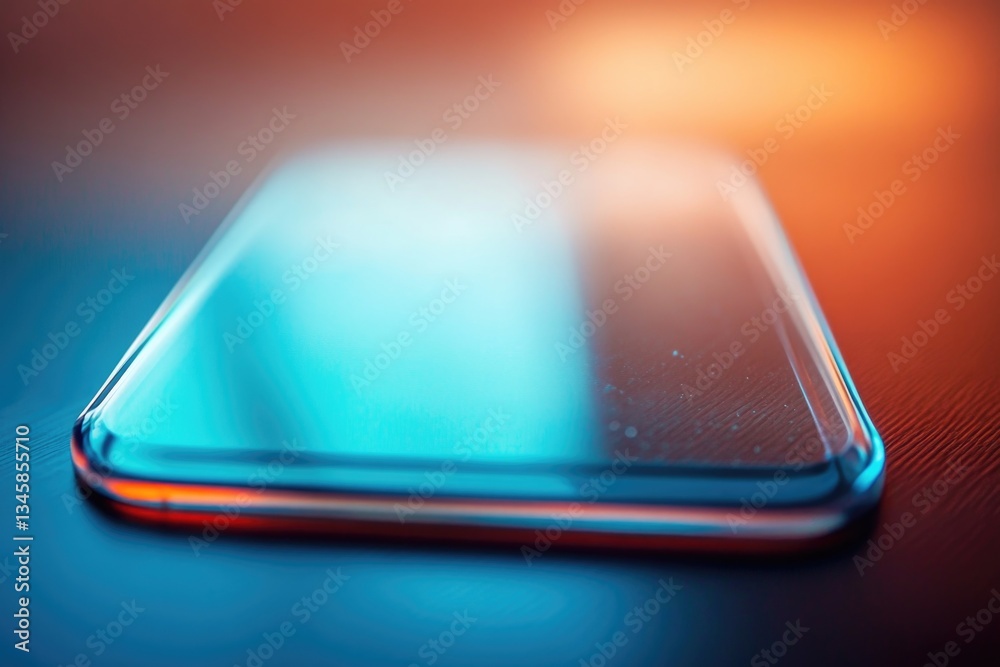 Poster a close-up shot of a cell phone placed on a table, suitable for use in advertising, editorial or lif