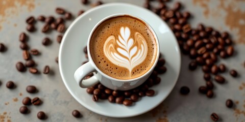 A cup of coffee with a heart design on top