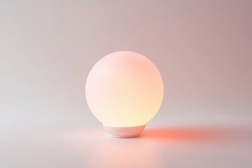 A softly glowing spherical lamp on a minimalist white base, emitting a warm, inviting light.