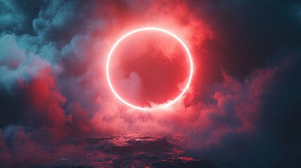 Neon Circle in a Red and Blue Sky