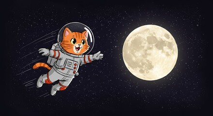 Fototapeta premium cat fly to the moon cartoon