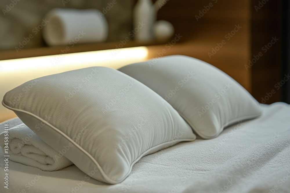 Poster a simple bed with two pillows on top, ready for rest or relaxation