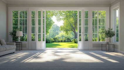 Open-plan room, garden view