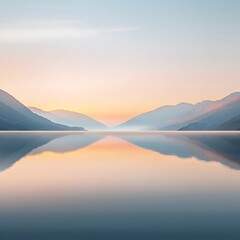 Calm lake sunrise mountain reflection.