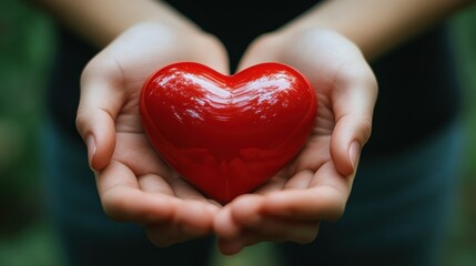 Fototapeta premium Holding a Red Heart: A Symbol of Love, Compassion, and Care