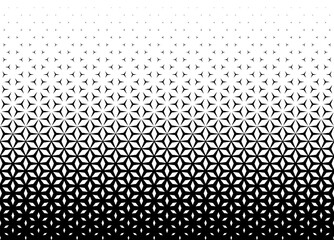 Geometric pattern based on three-pointed stars on a white background Seamless in one direction Average fade out Optical halftone effect Transition into Black