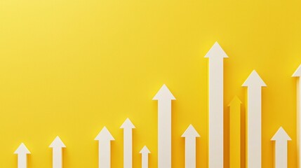 White arrows on a yellow bar graph point upwards, symbolizing growth and progress in a clear and visually striking manner.