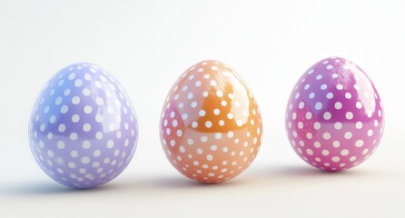 Obraz premium Colorful Polka Dot Eggs in Pastel Shades for Easter Celebration and Spring Festivities, Ideal for Seasonal Decoration and Craft Projects
