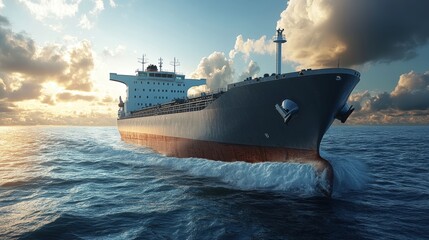 Fototapeta premium A ship sailing on the ocean, large and powerful, maritime transportation concept