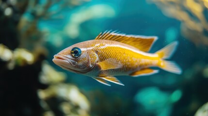 Naklejka premium A fish swimming in an aquarium, colorful and vibrant, aquatic life photography