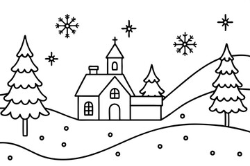 christmas charming countryside line art silhouette vector illustration