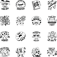 Collection of 16 Glyph Style Travel Stickers
