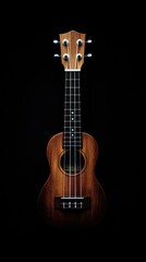 Obraz premium A detailed view of a ukulele against a dark or black background, ideal for music-related designs and projects