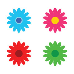 Four vibrant colorful flower icons against a white background.