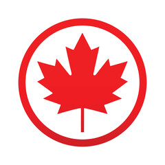 Red Maple Leaf Symbol in a Circle, Perfect for Canadian Themes