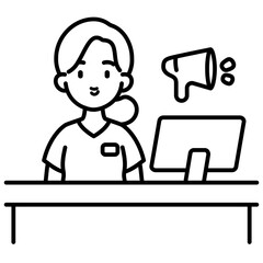 Nurse at counter with megaphone for communication vector illustration