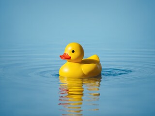 Yellow rubber duck floating in calm water