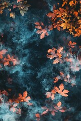 Abstract pattern color splash and smoke on a dark background, creating a mysterious and artistic backdrop.