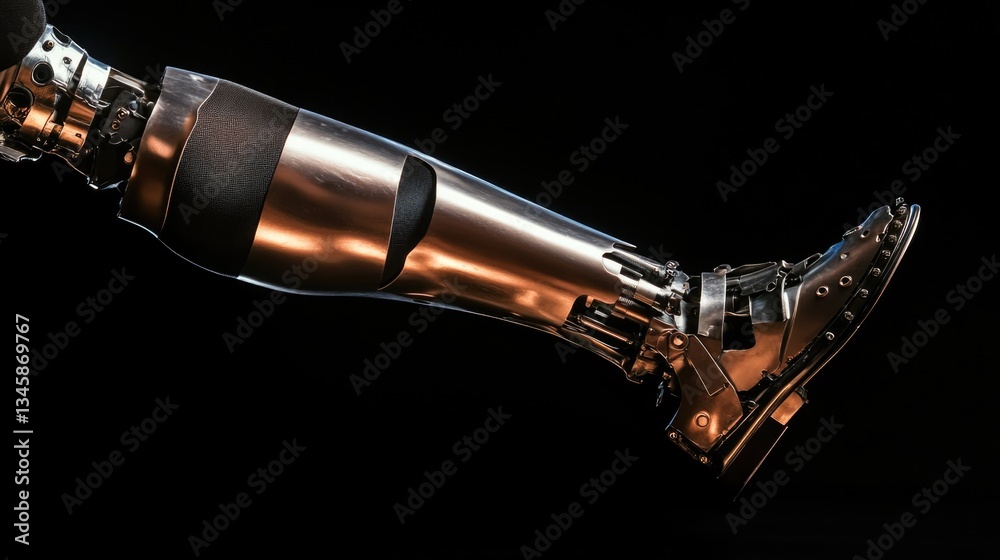 Poster a close-up shot of a robotic arm with a robotic hand attached, suitable for use in technology and in