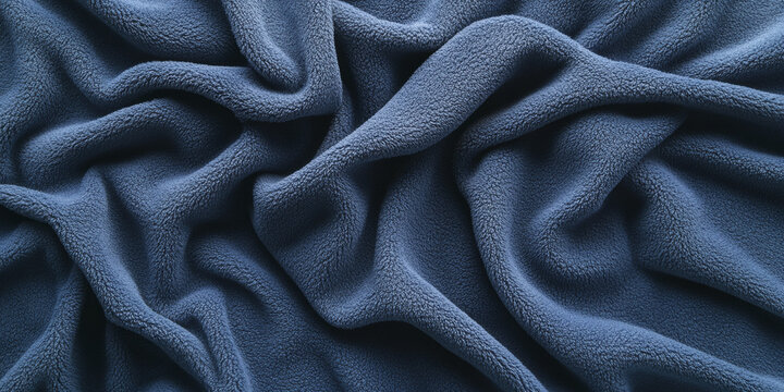 A soft fleece fabric texture background in a deep navy blue. The warm, brushed surface with visible fiber density provides a cozy, insulating feel, evoking winter clothing and comfortable, snug