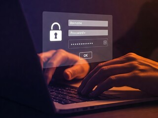 A person entering their username and password on a laptop