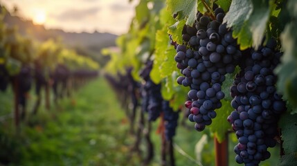 Fototapeta premium A vineyard with grapes growing, viticulture, wine industry
