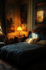 A bed sits in a cozy bedroom next to a window, perfect for interior design or home decor inspiration