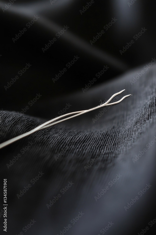 Poster a pair of scissors placed on a dark colored cloth