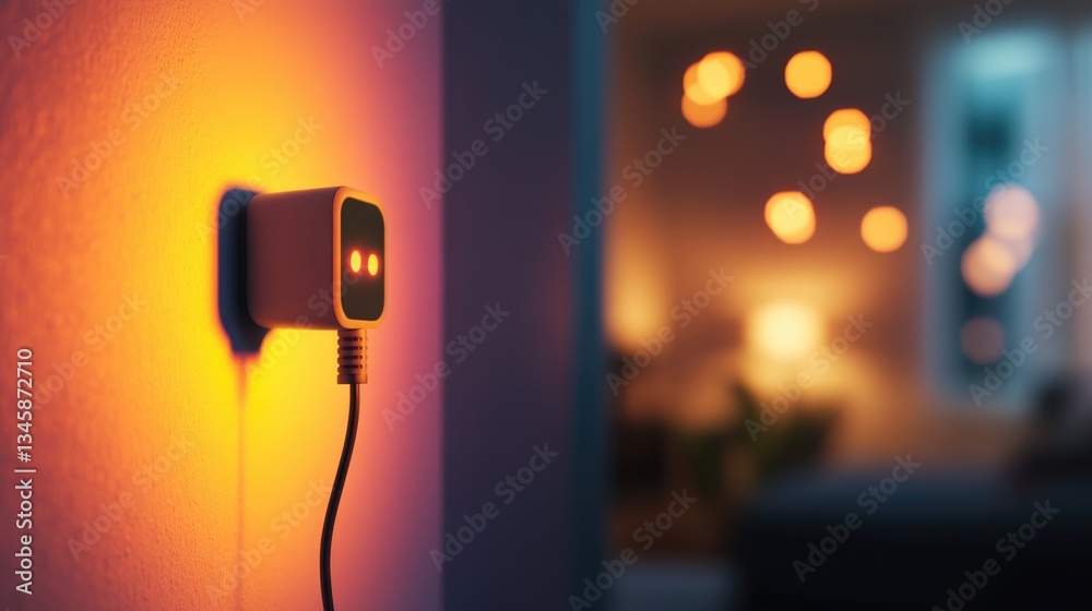 Poster Desk lamp lit up in an empty room, ideal for use as a symbol of knowledge or learning