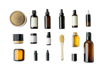 Collection of beard grooming products isolated on transparent or white background, png