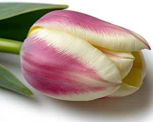 Delicate Beauty A Single Tulip Stem Isolated on a Pure White Background, Clean and Crisp, showcasing its elegance and grace This stunning floral image captures the essence of spring, perfect for