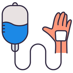IV saline infusion on hand vector illustration