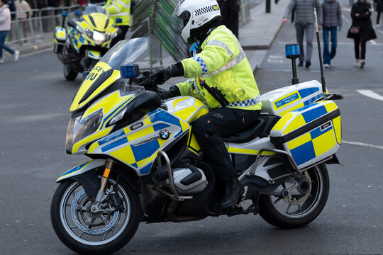 London, United Kingdom. March 20, 2025 &ndash; Police patrol in the city center.