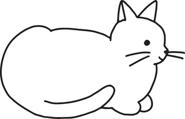 香箱座りをする猫　線画イラスト