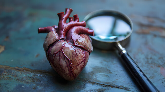 Close-up footage of the human heart and a magnifying glass