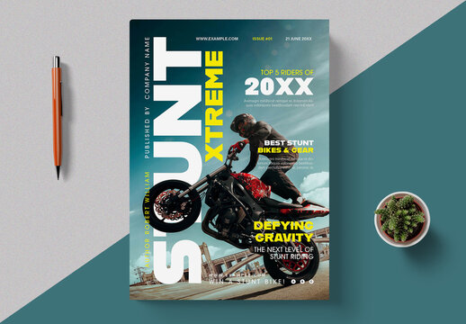 Extreme Thrilling Moto Stunt Sports Magazine Cover Template