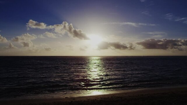 sea, beach, horizon, small wave, sunset, sun, silhouette, n