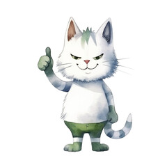watercolors Cute cat with thumbs up illustration