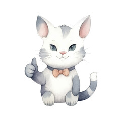 watercolors Cute cat with thumbs up illustration