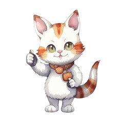 watercolors Cute cat with thumbs up illustration