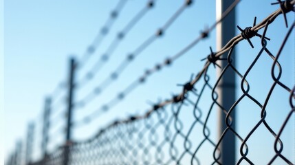 Chain Link Fence with Barbed Wire Prison Perimeter Security