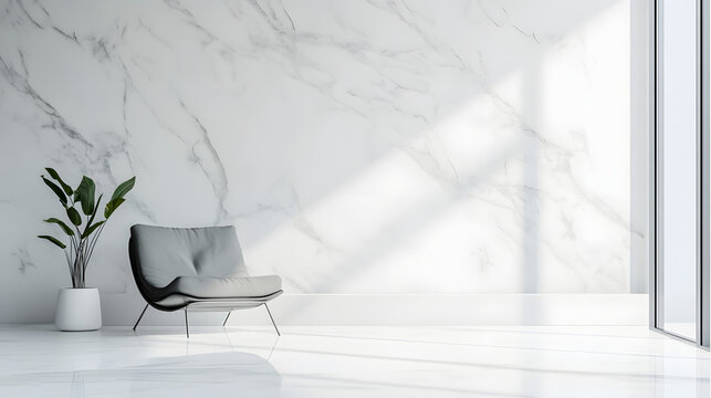 A leisure seat in front of a minimalist marble wall