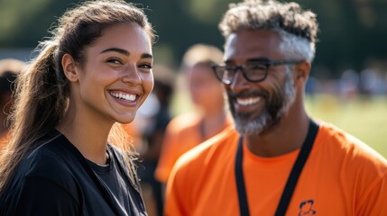 Fototapeta premium Smiling Coach & Teen at Youth Sports Event