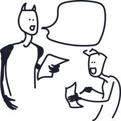 Obraz premium Horned demonic people say something, holding sheets of paper or documents in their hands.