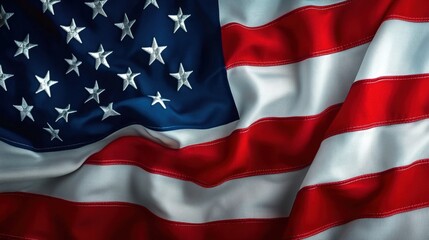 Obraz premium A close-up of the American flag, showcasing its vibrant colors and detailed fabric texture, symbolizing patriotism and national pride.