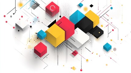 Abstract geometric shapes composition, vibrant colors, digital design,  background