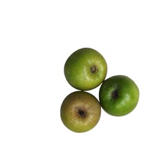 Three green apples isolated on white background fresh organic fruit for healthy food and packaging design