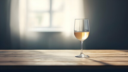 Elegant Wine Glass On Wooden Table With Natural Light And Blurred Background