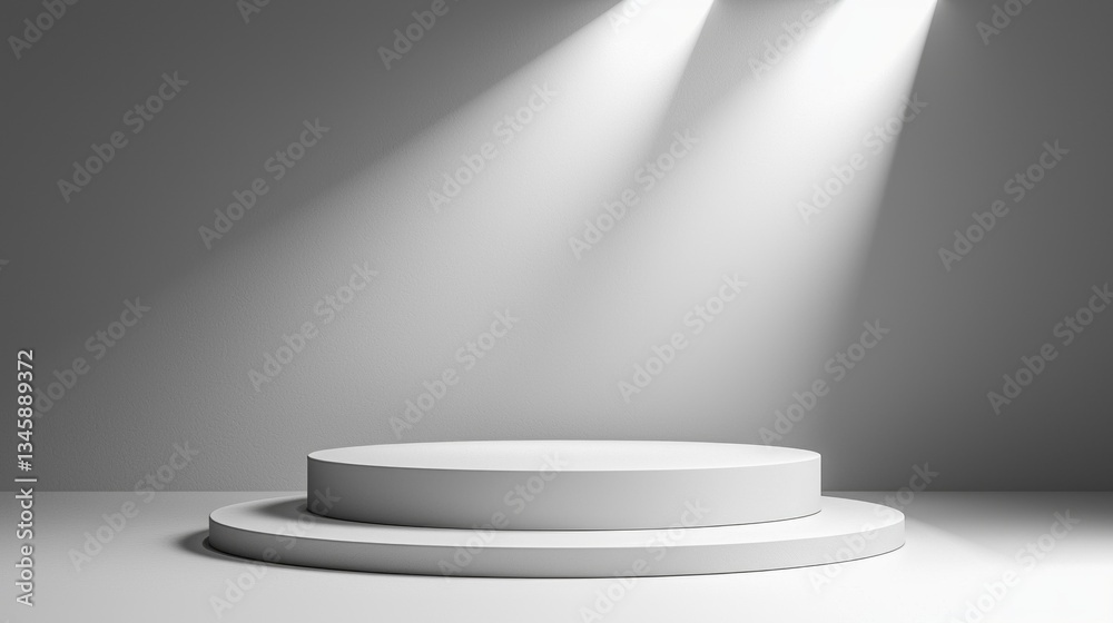 Poster a clean and minimalist platform stands under gentle lighting, creating a perfect spot for artistic d